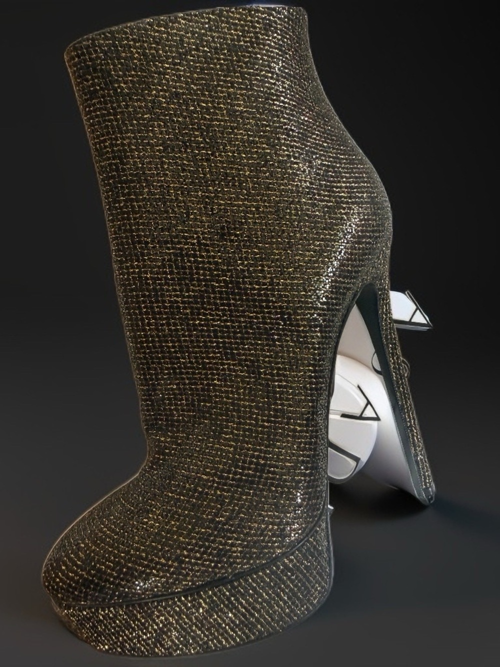 Casadei Metallic Gold Tweed Platform Ankle Boots